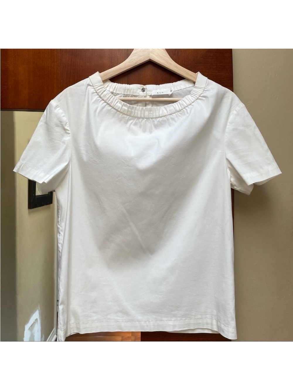 A.L.C. Cream Short Sleeve Ruffled Collar Tee